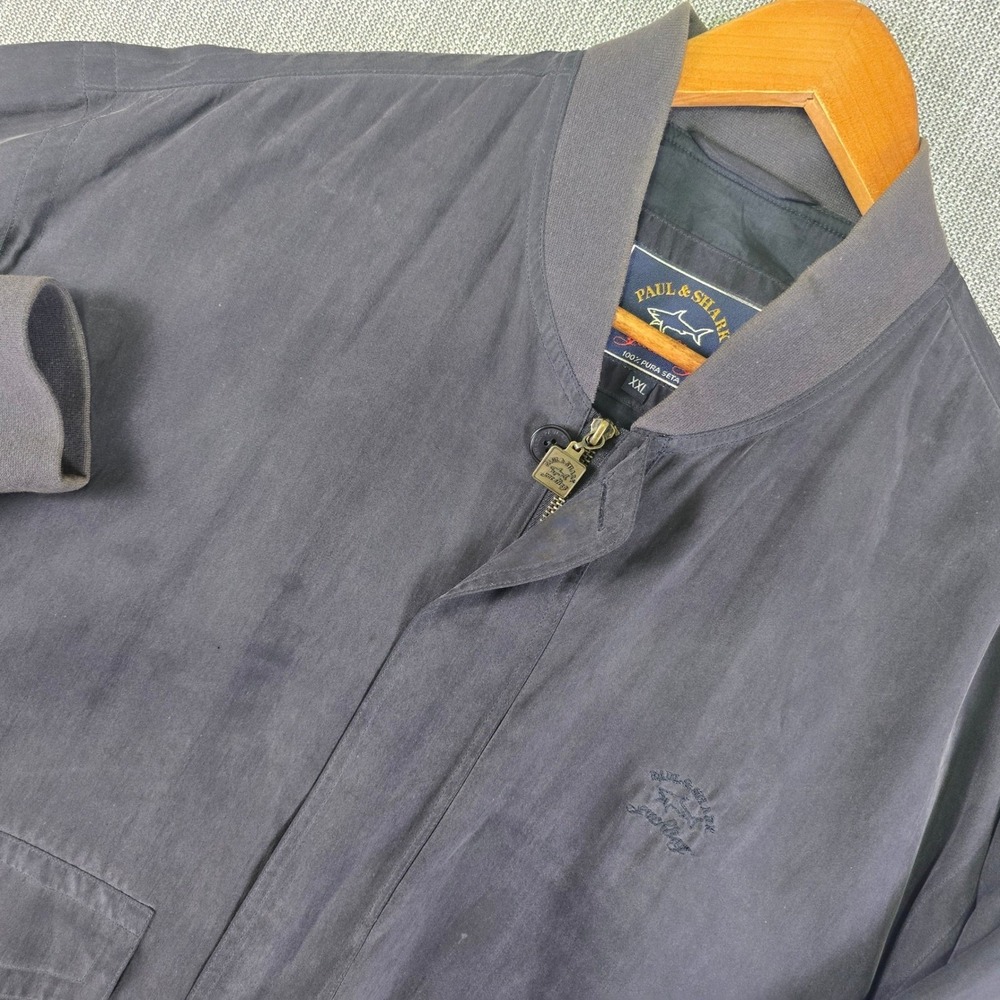 VTG Paul & Shark Yachting Silk Bomber Jacket Mens XXL Navy Blue Made in Italy